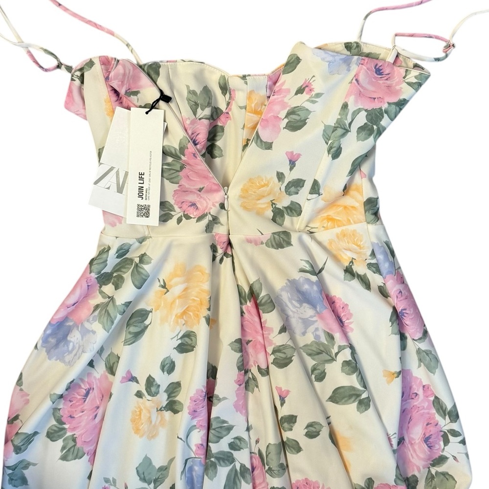 New Zara Blogger Favorite Floral Corset Style Dress Corsetry Inspired Mini Dress - Picture 4 of 9